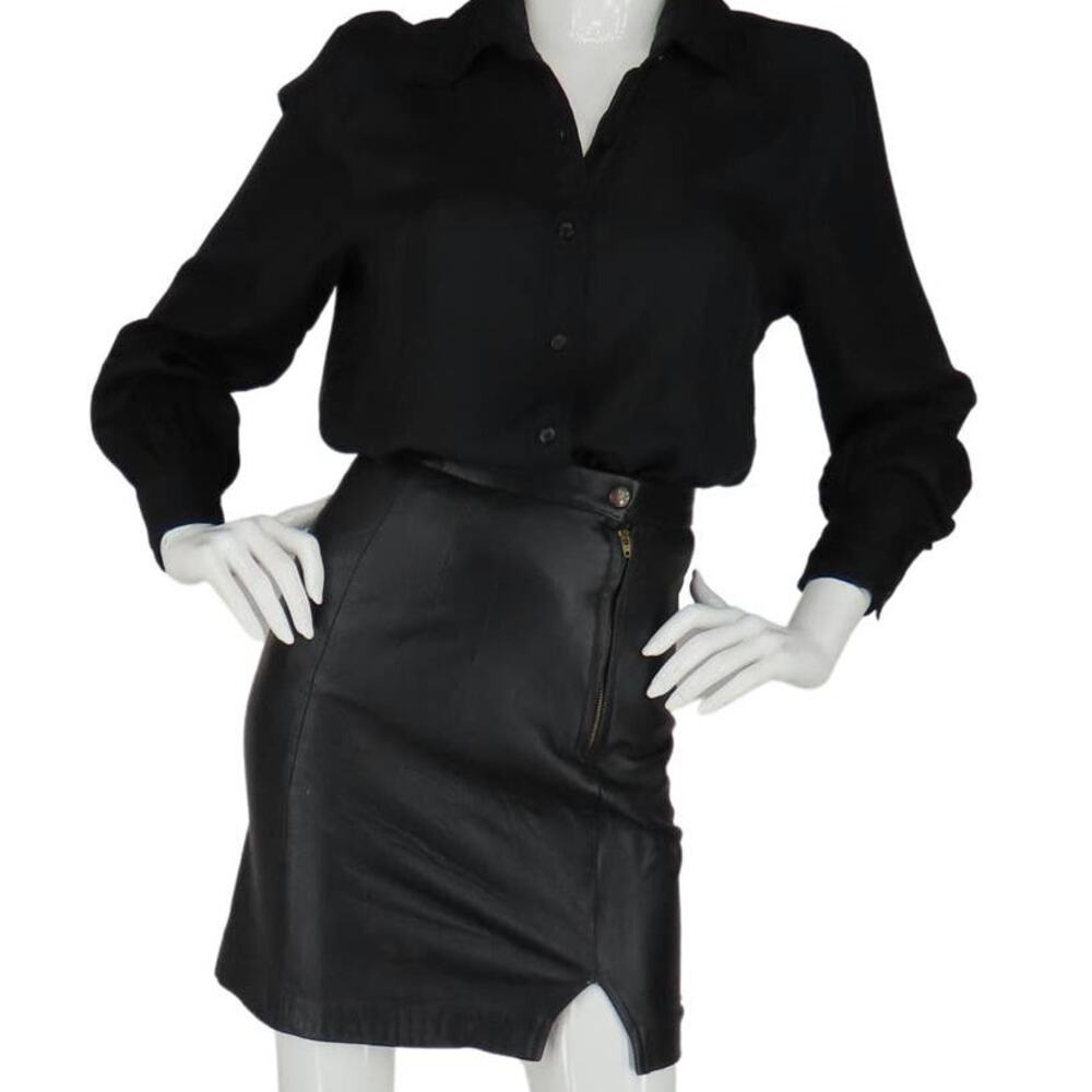 70s Vintage Mini Black Leather Skirt